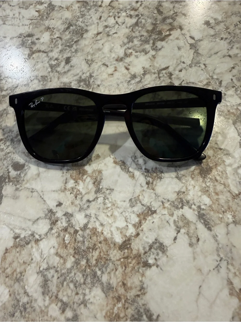 Ray-Ban Black Square Frame Sunglasses with Dark Green Lenses